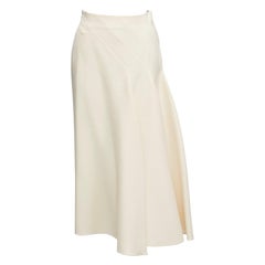 CHRISTIAN DIOR cream wool silk asymmetric diagonal pleat bias skirt FR36 S
