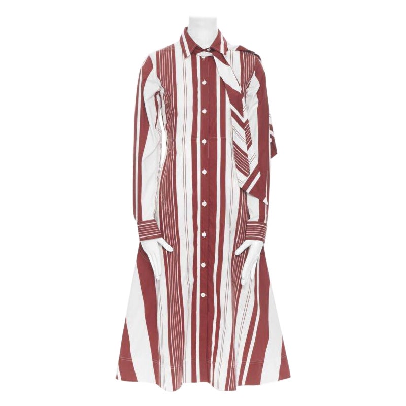 new CELINE PHILO 2018 red white cotton stripe belted tie shirt dress FR34 XS For Sale
