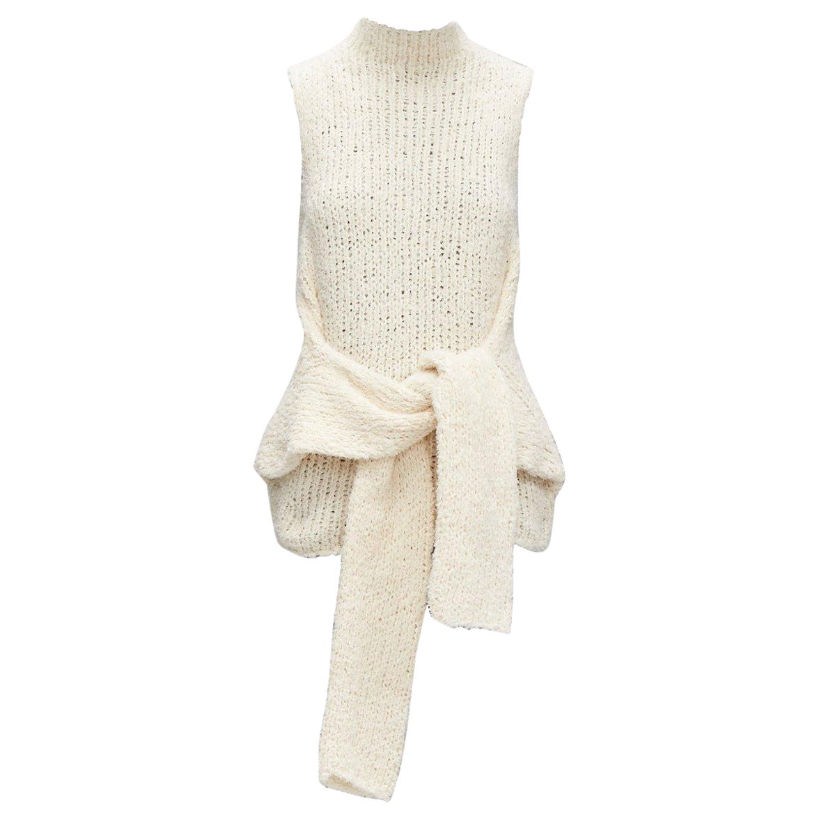 OLD CELINE Phoebe Philo cream raw cotton knit tie front sleeves sweater vest M
