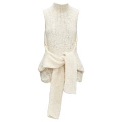 CELINE Phoebe Philo - Gilet en maille de coton brut crème à manches nouées sur le devant, taille M