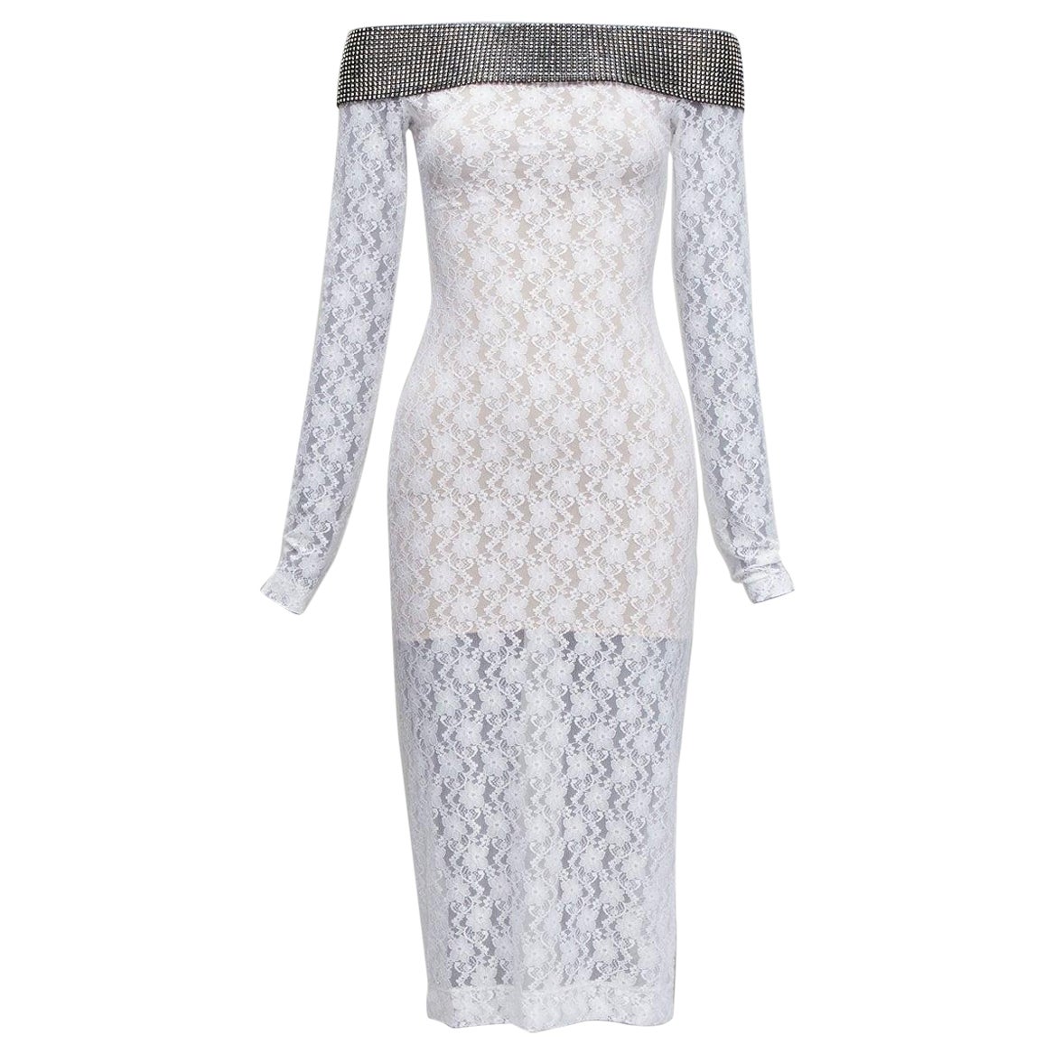 CHRISTOPHER KANE 2019 Runway crystal off shoulder collar sheer lace dress IT38 For Sale