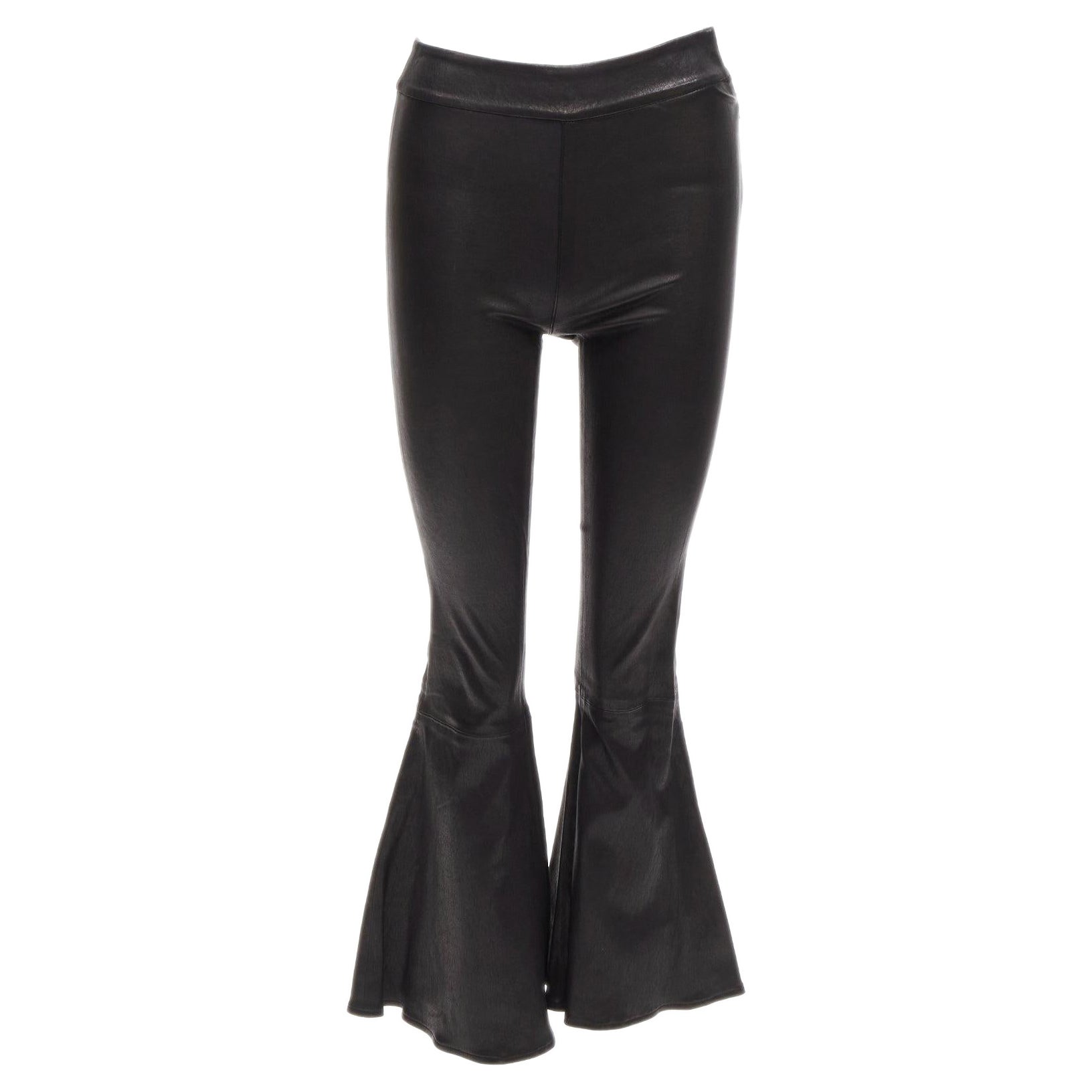 FRAME black genuine lambskin leather flared cropped pants US2 S For Sale