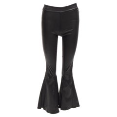 FRAME - Pantalon court évasé en cuir d'agneau véritable noir US2 S