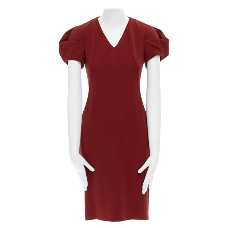 ALEXANDER MCQUEEN 100% wool crepe V-neck pleated sleeves cocktail dress IT38 XS For Sale