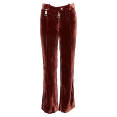 LOUIS VUITTON marron LV logo XL pantalon large en velours avec fermeture éclair FR36 S