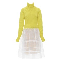 nuovo LOEWE giallo lana maglia grossa dolcevita maglione gonna trasparente vestito M