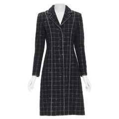LUISA BECCARIA black silver check glitter tweed embellished long coat IT40 S