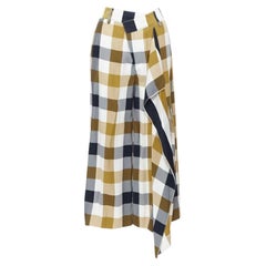 new MONSE 2018 viscose yellow navy checkered ruffle slit culotte shorts pant XS
