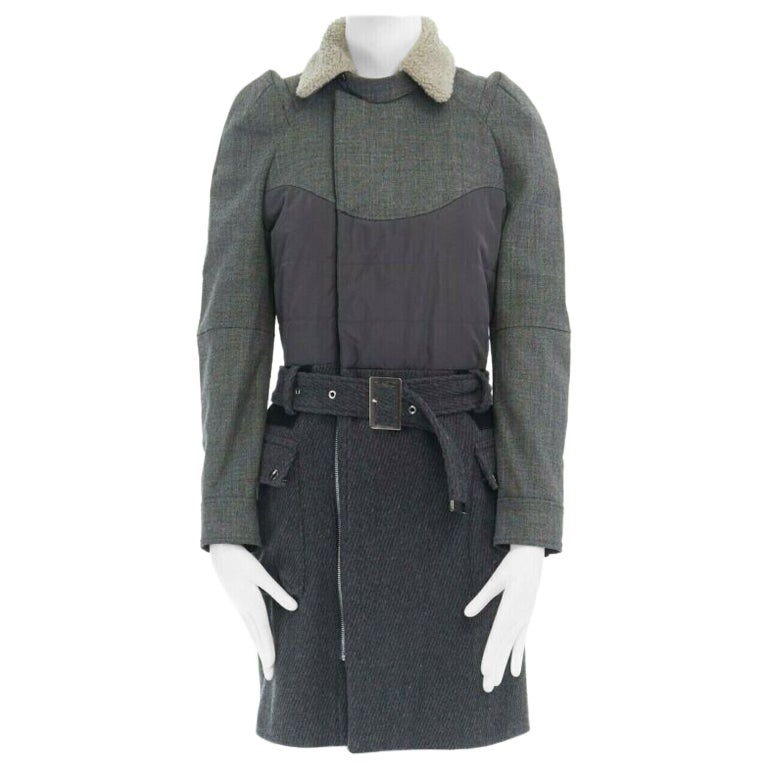 UNDERCOVER Manteau à ceinture hybride en laine et cachemire avec col en peau de mouton JP1 S en vente