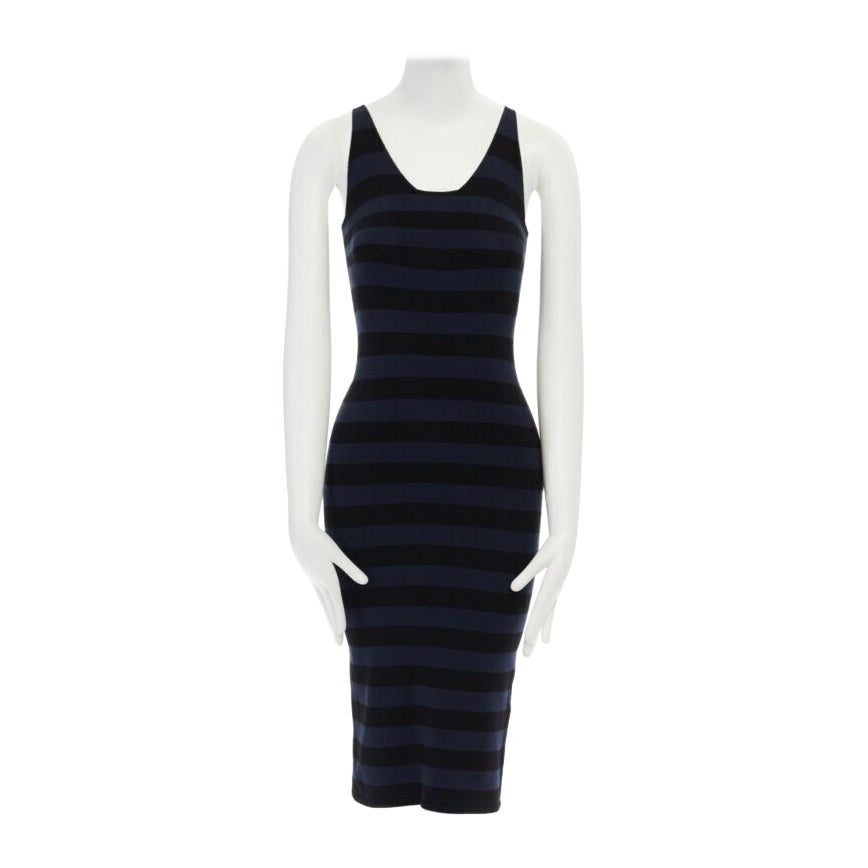 TOMAS MAIER blue black stripe raw cut edge sleeveless stretch casual dress US2 S For Sale