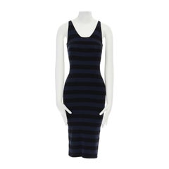 TOMAS MAIER blue black stripe raw cut edge sleeveless stretch casual dress US2 S