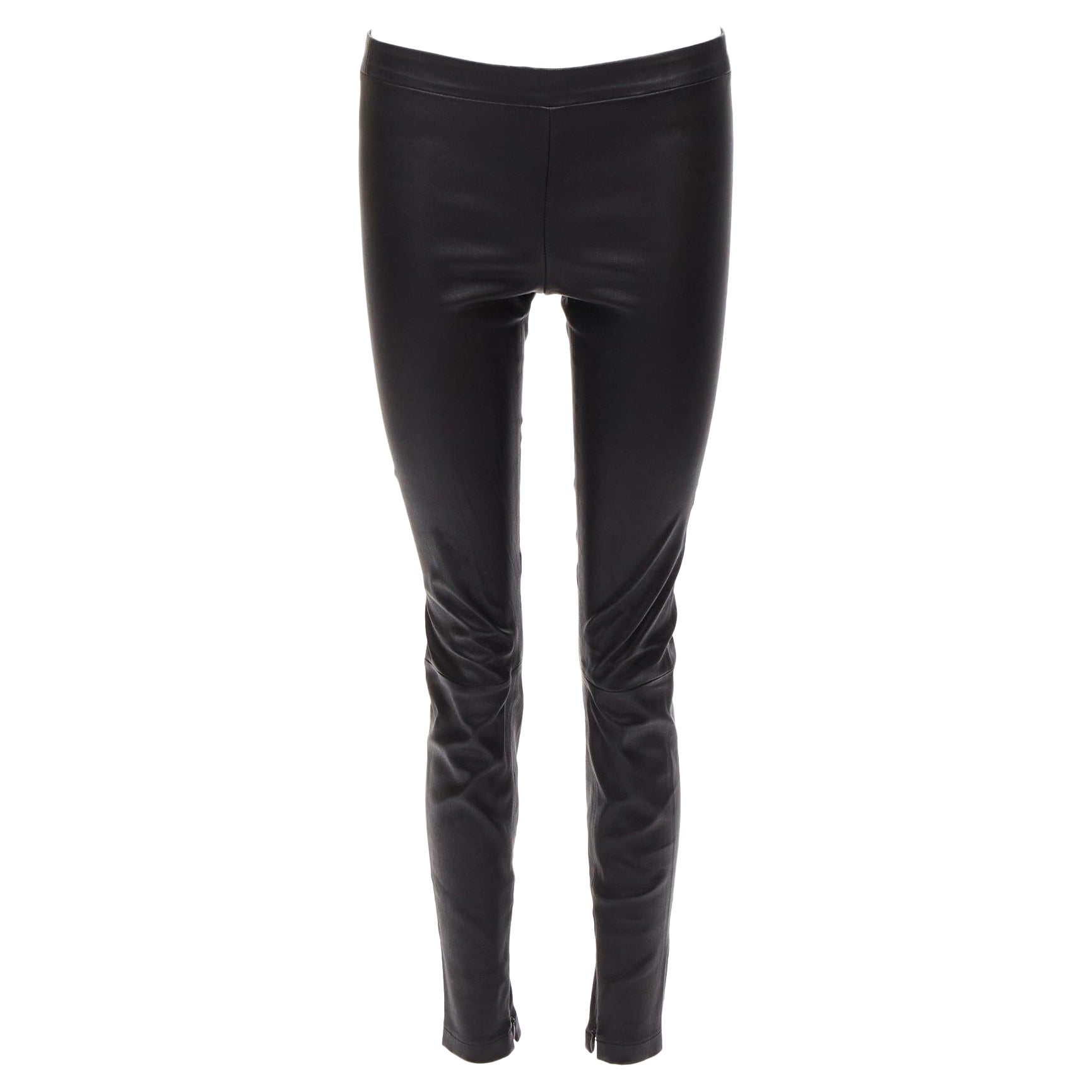 VINCE black genuine leather panelled back darts fitted moto leggings XS For Sale