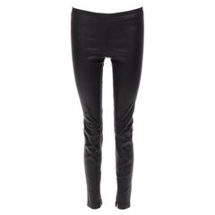 VINCE black genuine leather panelled back darts fitted moto leggings XS
