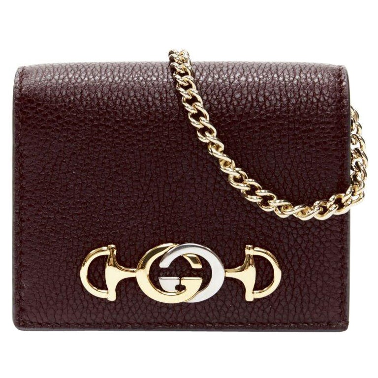 new GUCCI 570660 Zumi burgundy red GG Horsebit bi-fold wallet on chain mini bag For Sale