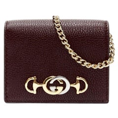 new GUCCI 570660 Zumi burgundy red GG Horsebit bi-fold wallet on chain mini bag