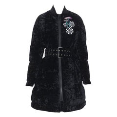 new VERSUS VERSACE embroidery black crushed velvet belted puffer jacket IT38