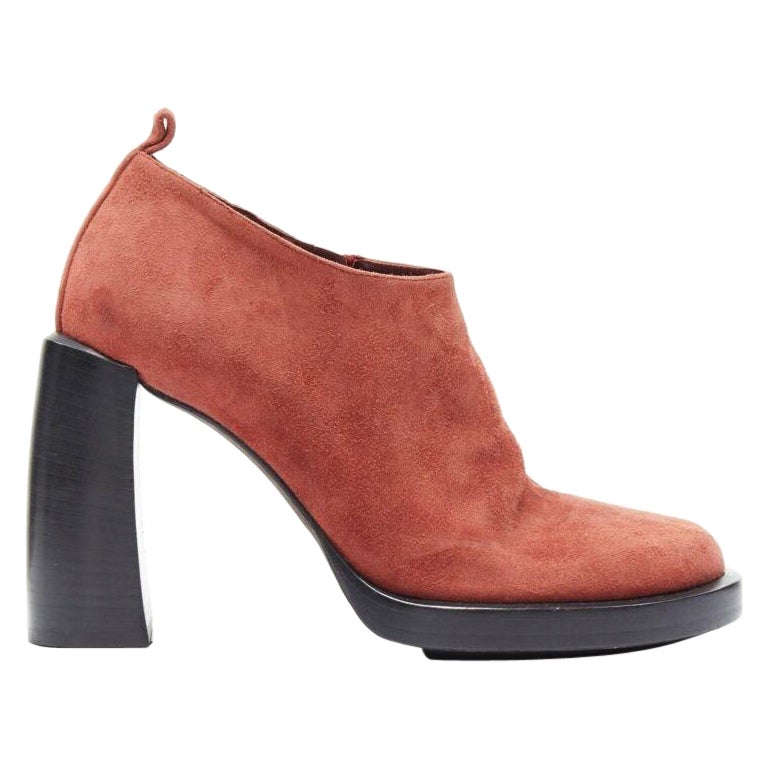 new ANN DEMEULEMEESTER burnt red suede platform curved chunky heel bootie EU38 For Sale