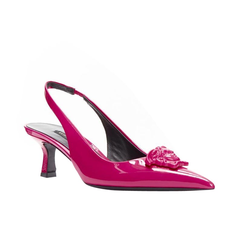 new VERSACE Palazzo Medusa fuscia pink sling kitteh heel pointed toe pump EU37