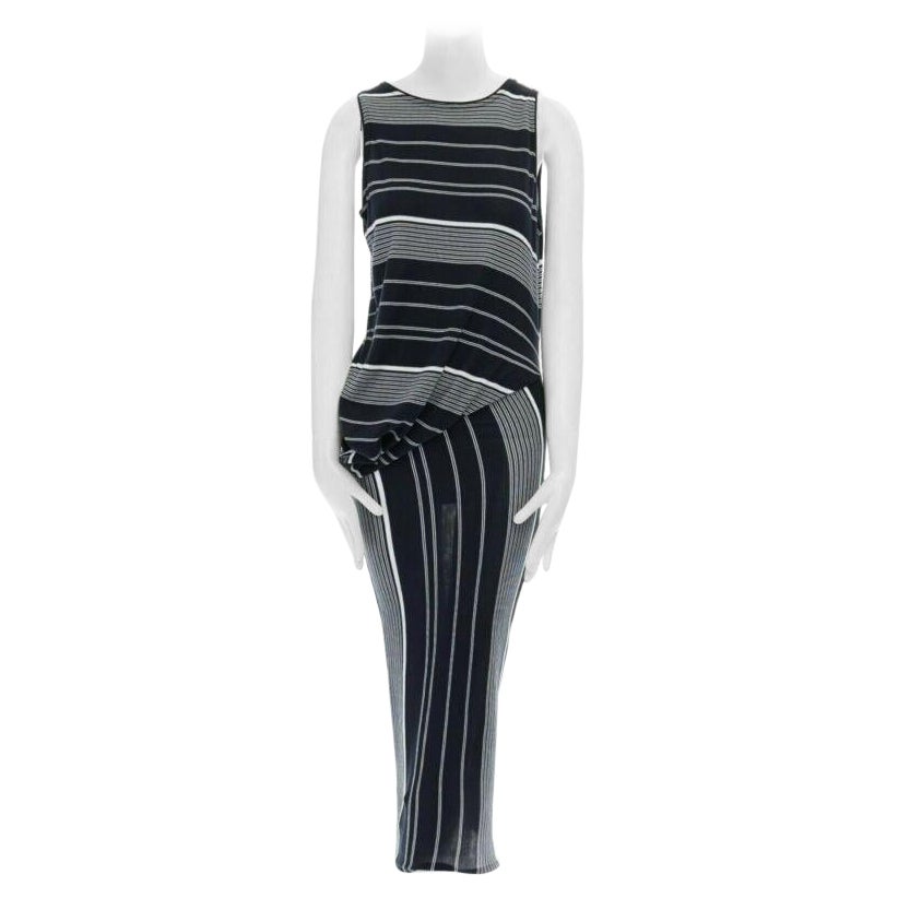 New Stella McCartney Black White Stripe Knit Draped Waist Stretch Dress It38 Xs en vente