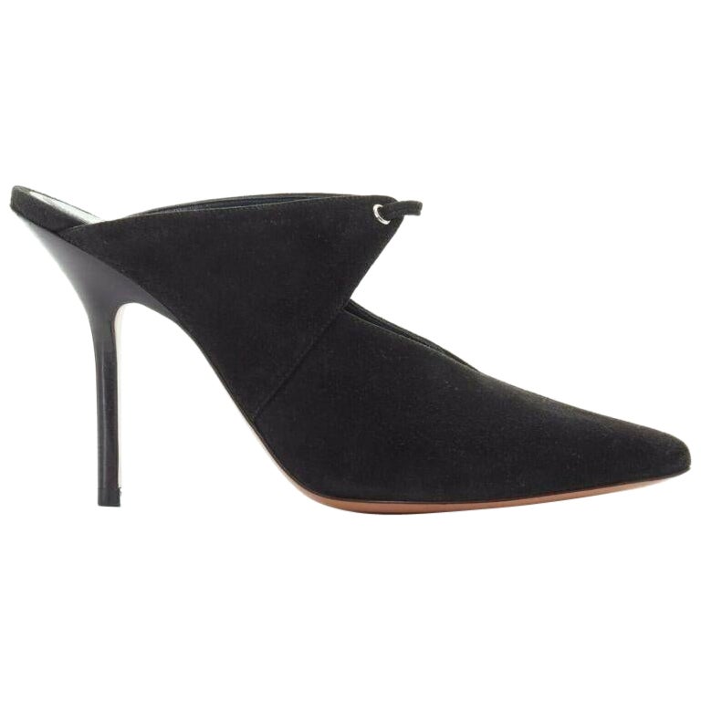 new CELINE PHILO Babouche On Heel 105 black suede point toe cut out mule EU36 en vente