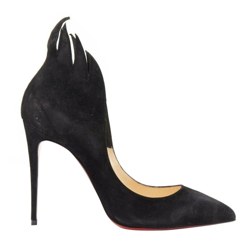 new CHRISTIAN LOUBOUTIN Victorina 100 black suede flame point toe pumps EU36 For Sale
