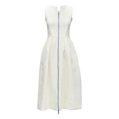 MATICEVKI 2016 Guardian white cloque zip front  flared skirt midi dress AUS6 S