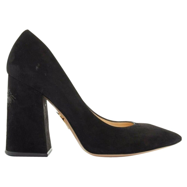 CHARLOTTE OLYMPIA black suede point toe spider embroidered chunky high heel EU35 For Sale