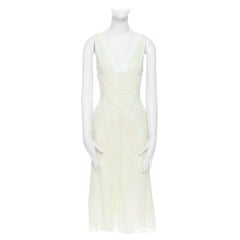 Neu Victoria Beckham Creme Floral Alce Baumwolle Pfeife Trim V-Ausschnitt Kleid Uk12 M