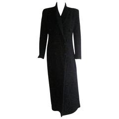 1990s John Galliano Black Boucle Wool Maxi Great Coat