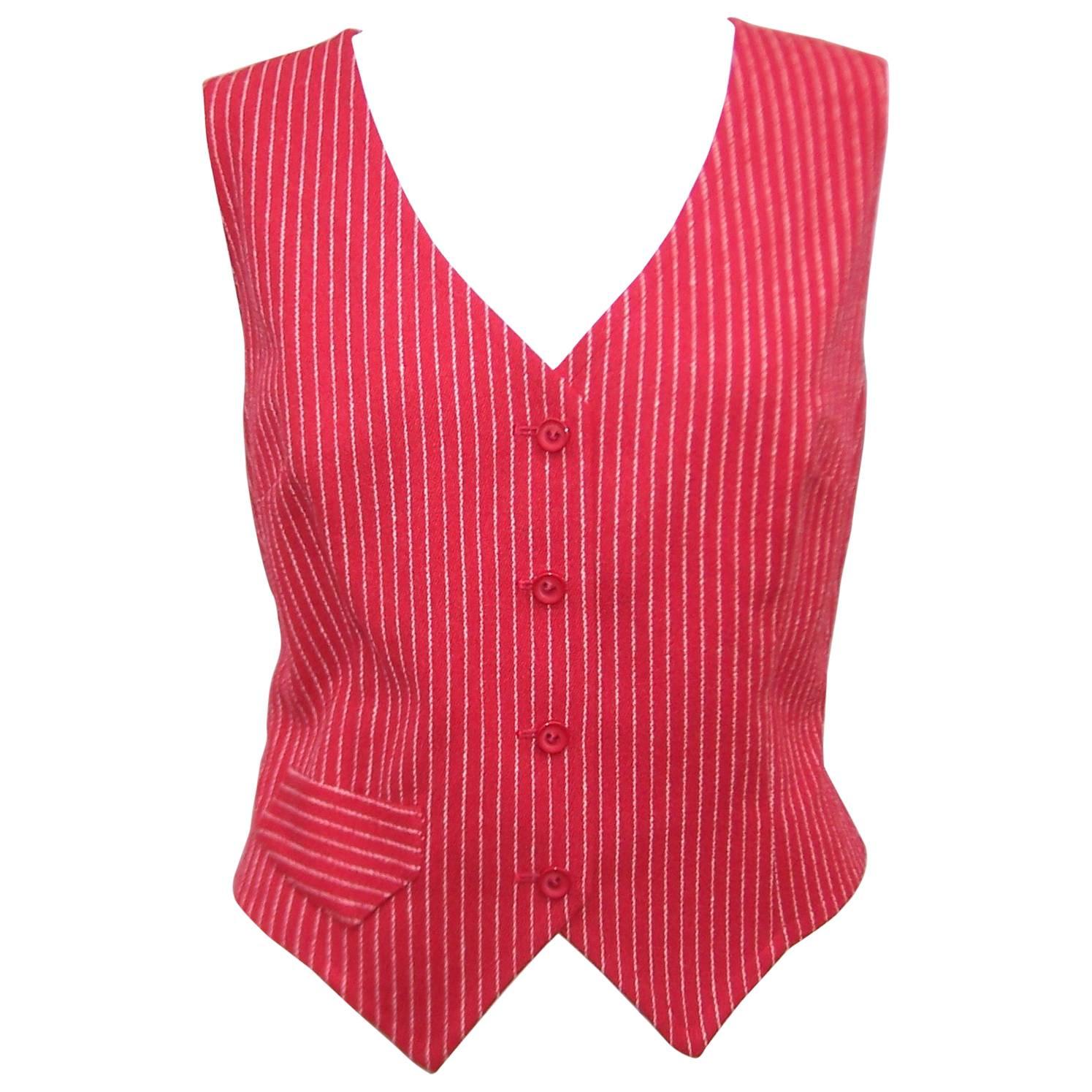 1970's Young Pendleton Red Pinstripe Wool Waistcoat Vest