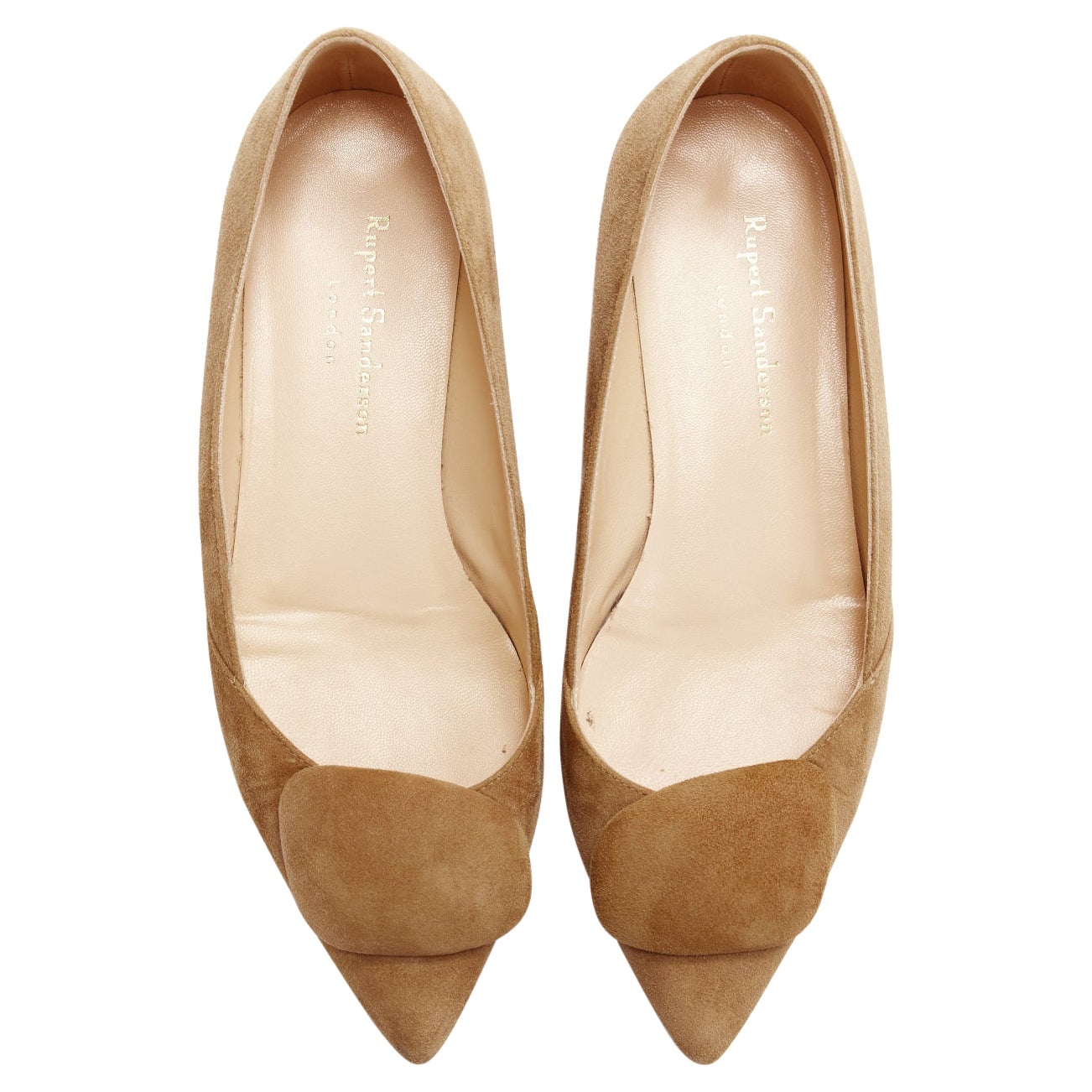 RUPERT SANDERSON Aga 10 sand suede square bukle flats EU37.5 For Sale