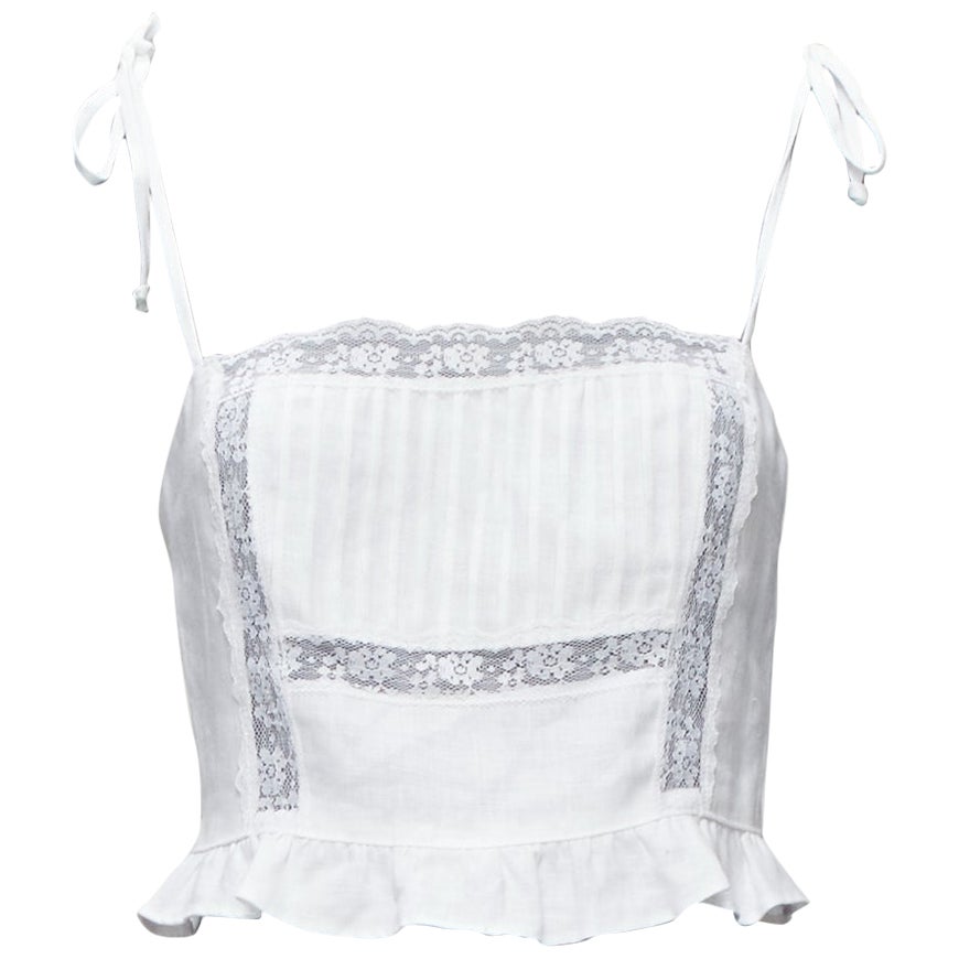 REFORMATION Mason white pleated lace trim ruffle tie strap vest US0 XS For Sale