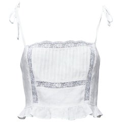 REFORMATION Mason white pleated lace trim ruffle tie strap vest US0 XS