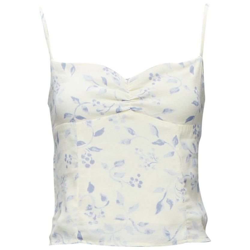 REFORMATION cream blue floral print retro ruched tank top US2 S For Sale