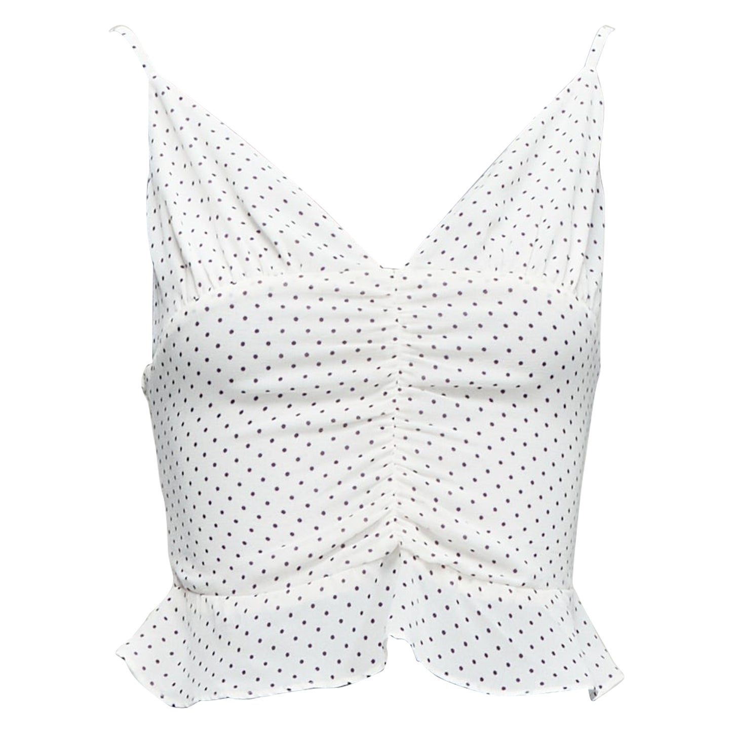 REFORMATION Hall white polka dot V neck retro ruched tank top US0 XS For Sale