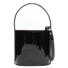 STAUD Bissett black patent leather drawstring shoulder bucket bag