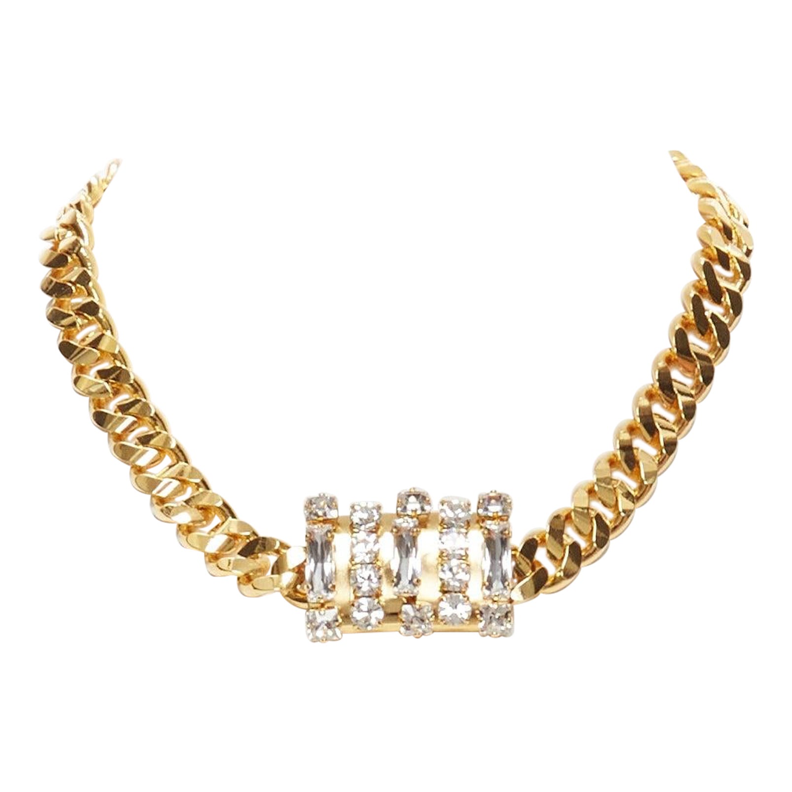 TOGA ARCHIVES Halskette mit goldener Metallstange und klarem Kristallstein im Angebot