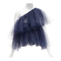 MOLLY GODDARD - Top à une épaule en tulle cascade bleu marine et noir