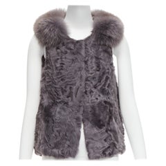 PELLICCISSIMA grey Astrakhan fur collar sleeveless winter vest jacket S