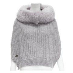 REGINA fur trimmed collar cashmere merino wool knitted poncho sweater US0 XS