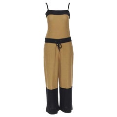 HERMES 100% cotton black brown colorblocked drawstring sleeveless jumpsuit Fr34