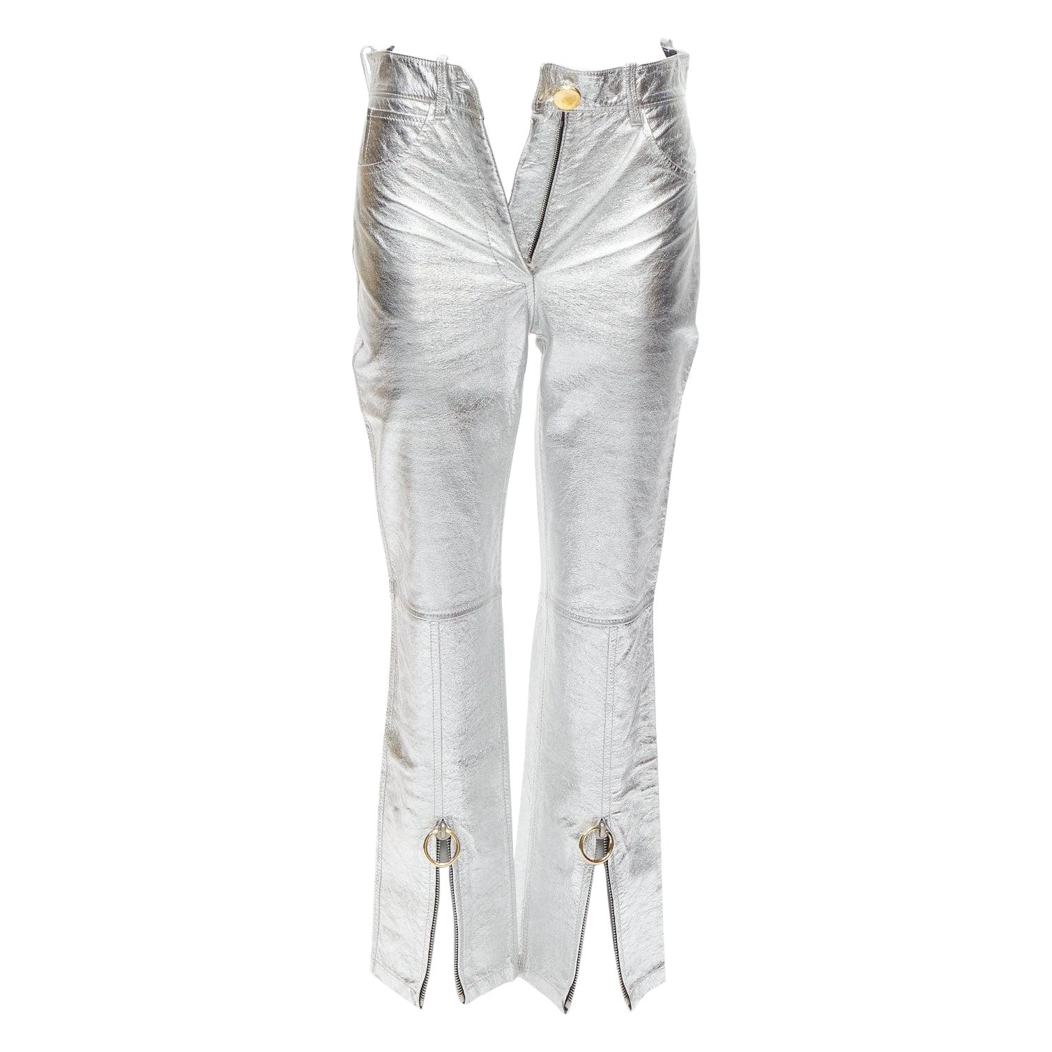 PETAR PETROV silver genuine leather gold ring zip moto pants FR36 S For Sale
