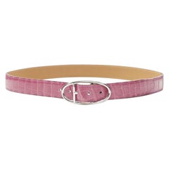 HERMES 24mm fuschia pink porosus scaled leather silver buckle belt FR80