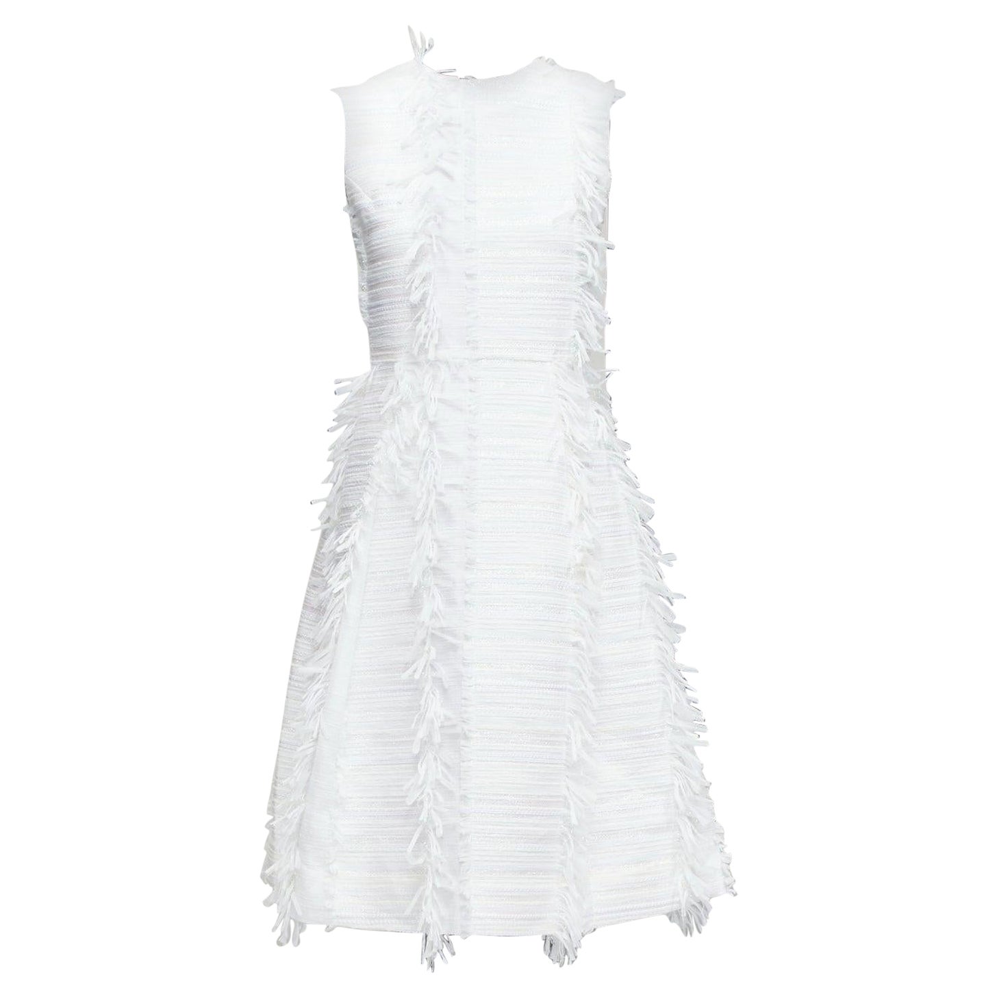 ANAIS JOURDEN white metallic lurex tweed A-line midi dress FR36 S For Sale