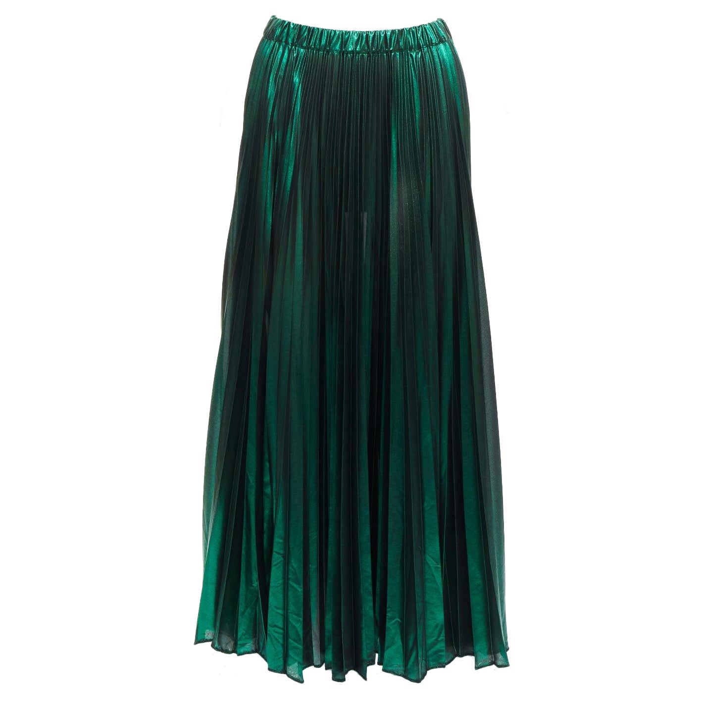 ANAIS JOURDEN metallic green lurex blue lace trim plisse pleated skirt FR38 M For Sale