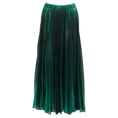 ANAIS JOURDEN metallic green lurex blue lace trim plisse pleated skirt FR38 M