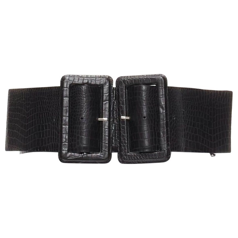 TOGA ARCHIVES black wide embossed leather buckle statement belt For Sale