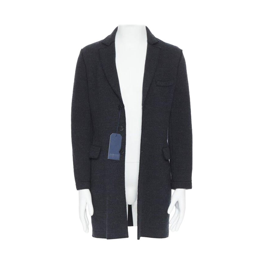 new HARRIS WHARF London Anthracite Herringbone Chestercoat wool  coat EU46 S For Sale