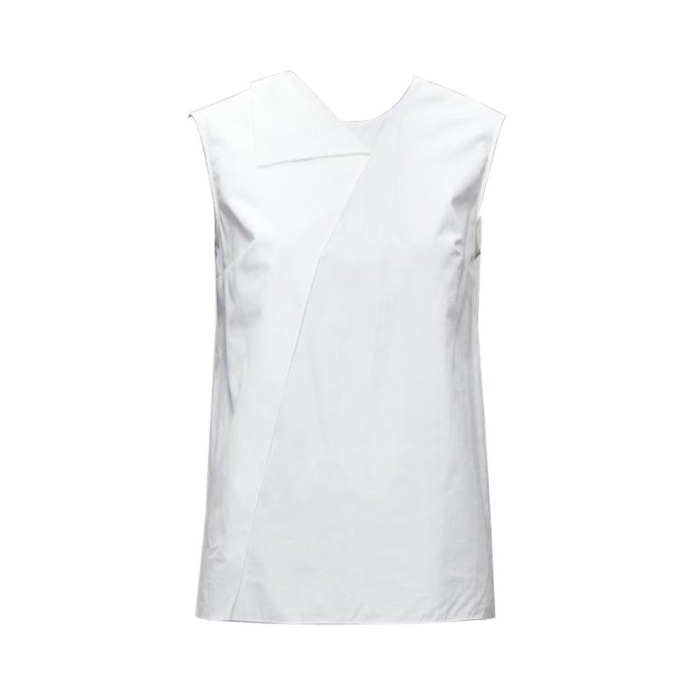 HERMES white round tromp loeil foldover collar panelled sleeveless shirt FR34 XS