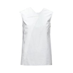 HERMES white round tromp loeil foldover collar panelled sleeveless shirt FR34 XS